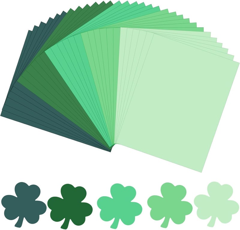 JULBEAR 30 Sheets St Patrick's Day Colored Cardstock 5 Colors 180gsm 8.5x11 Inch Assorted Green Cardstock for DIY Cards Scrapbook Print Paper DIY Crafts Holiday Decorations Making Office Home Supplies - Image 1